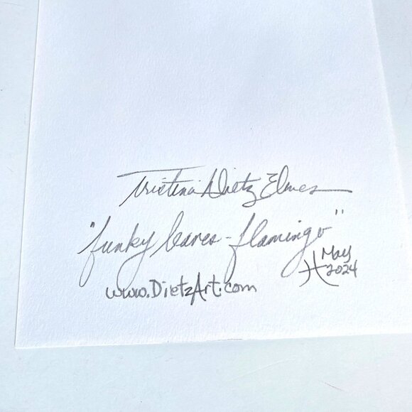 Funky Leaves Flamingo Original Watercolor Wall Art Painting 8x10in Matted Frame - Picture 6 of 6